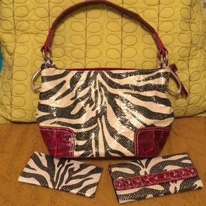 Glitter sequin zebra bag with red detail